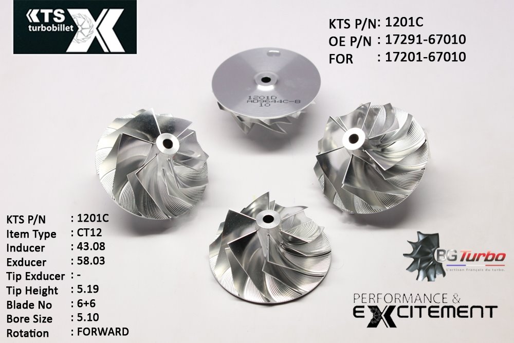 ROUE FORGÉE MFS PERFORMANCE - 6+6 PALES - INDUCER : 43,08 - EXDUCER : 58,03 - TYPE : CT12ANGLE : 45° - ROTATION : Forward - SUPER BACK : 1,04 - BORE SIZE : 5,1
